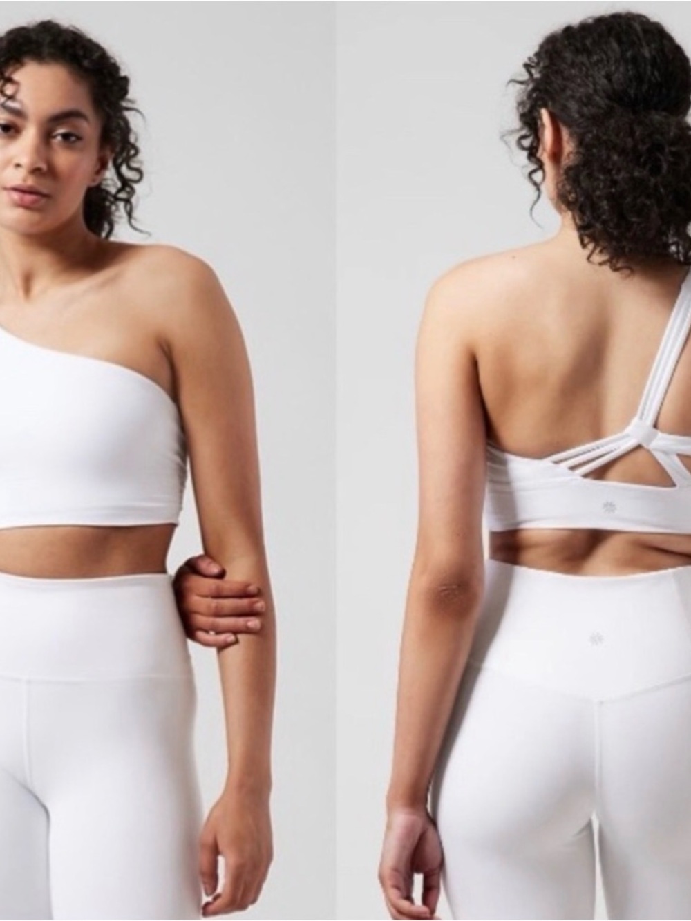 Athleta White One-Shoulder Crop Sports Bra - Picture 2 of 5